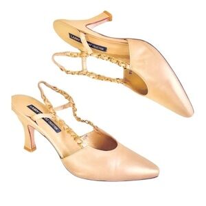 Larry Stuart Collection Elegant Gold Slingback Heels Luxury Size 8.5 Holiday